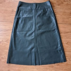 Loft Faux Leather Dark Green Midi A-Line Skirt